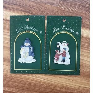 Set Of 2 Pat Richter Snowman Lapel‎ Pins Brooch Holiday Christmas Winter Snow